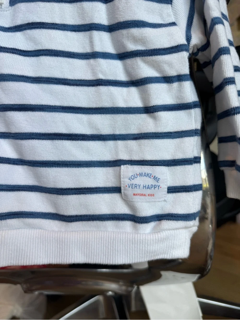 Mayoral White and Navy Striped Half-Zip Pullover